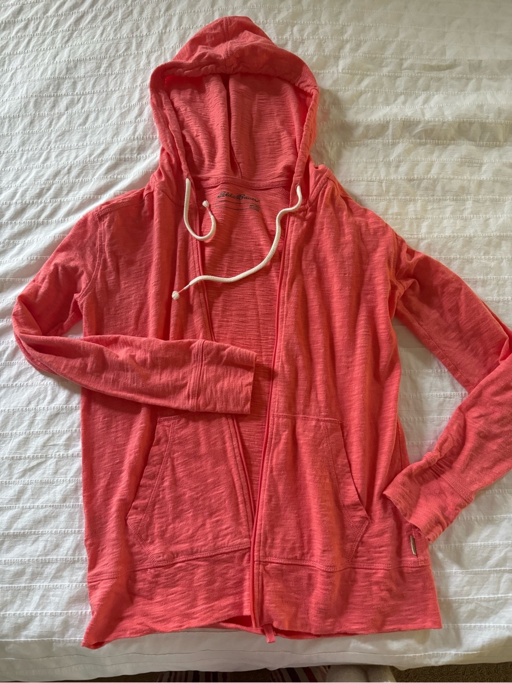 Eddie Bauer Coral Pink Hooded Zip Cardigan